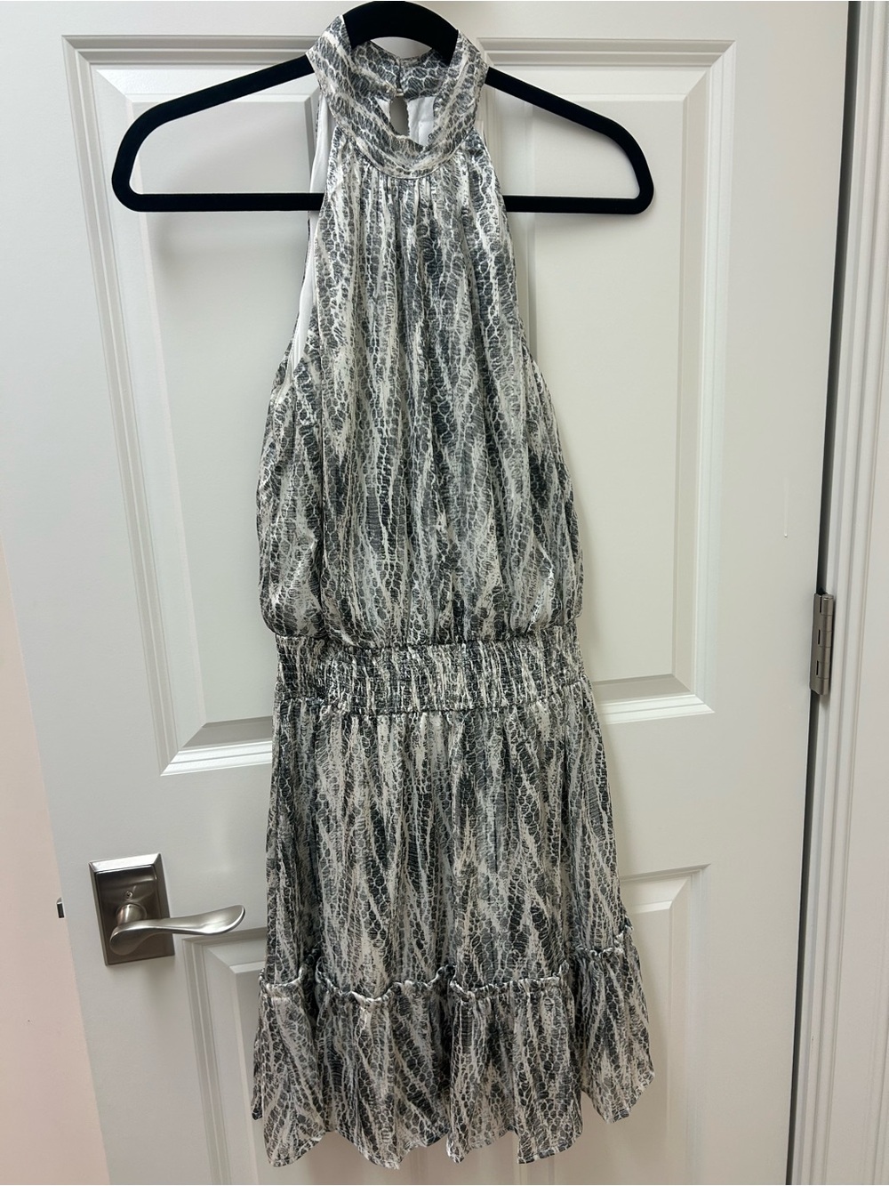 Halter Mini Dress in Black and White Snake-Print